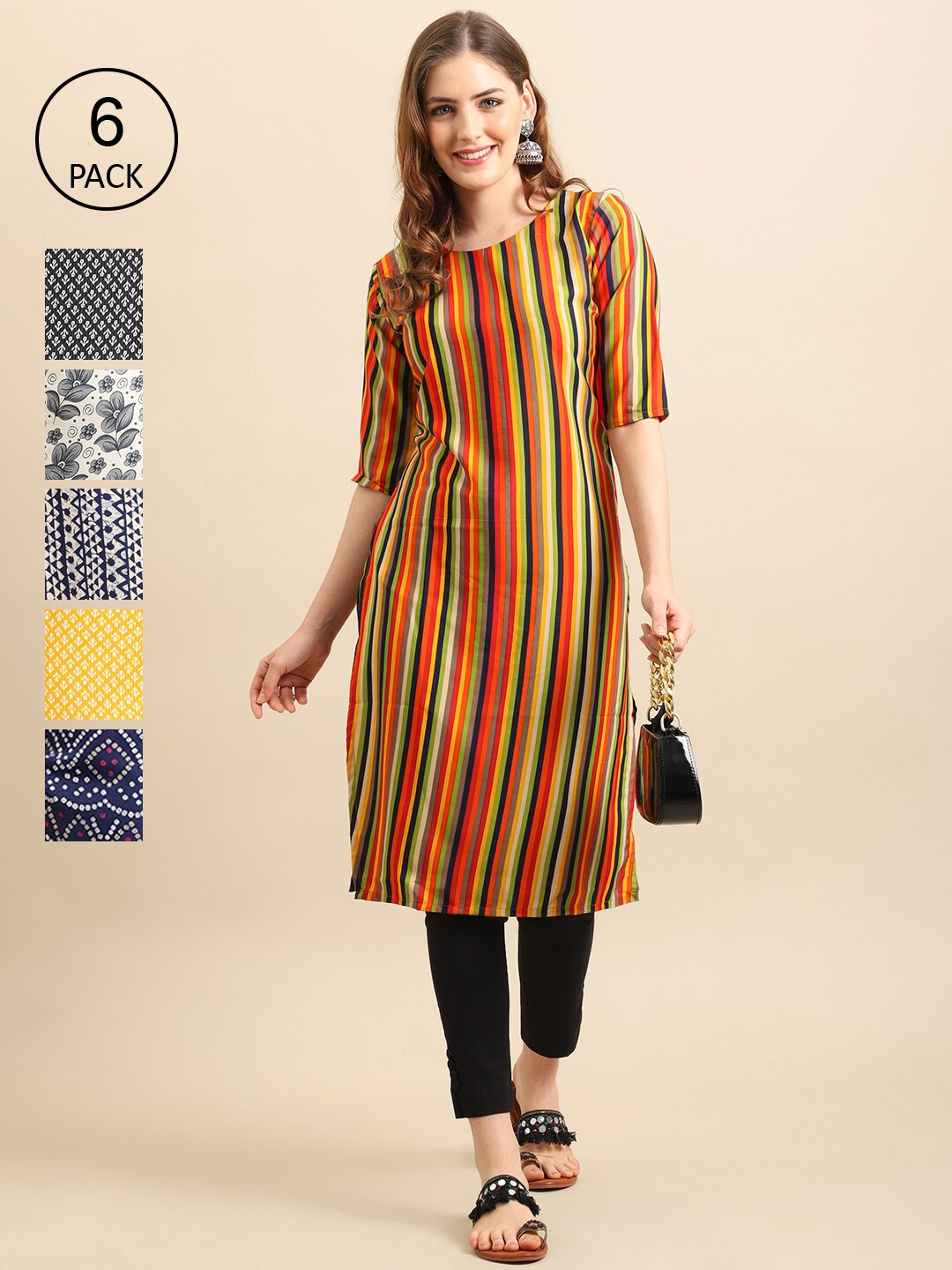 

7Threads Women Multicoloured Geometric Printed Block Print Crepe Kurta, Multi