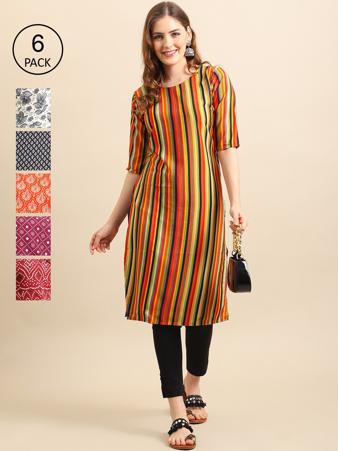 

7Threads Women Multicoloured Geometric Printed Block Print Crepe Kurta, Multi