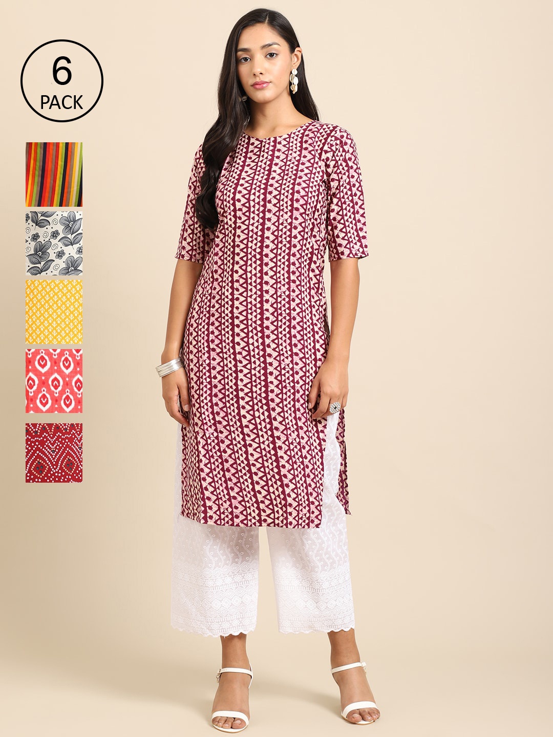 

7Threads Women Multicoloured Geometric Printed Block Print Crepe Kurta, Multi