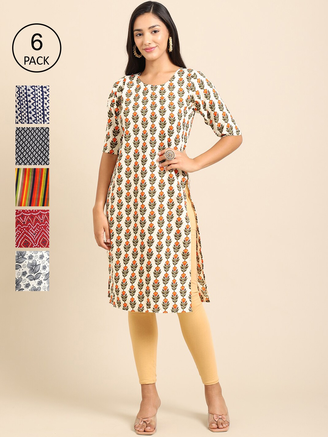 

7Threads Women Multicoloured Bandhani Striped Crepe Kurta, Multi
