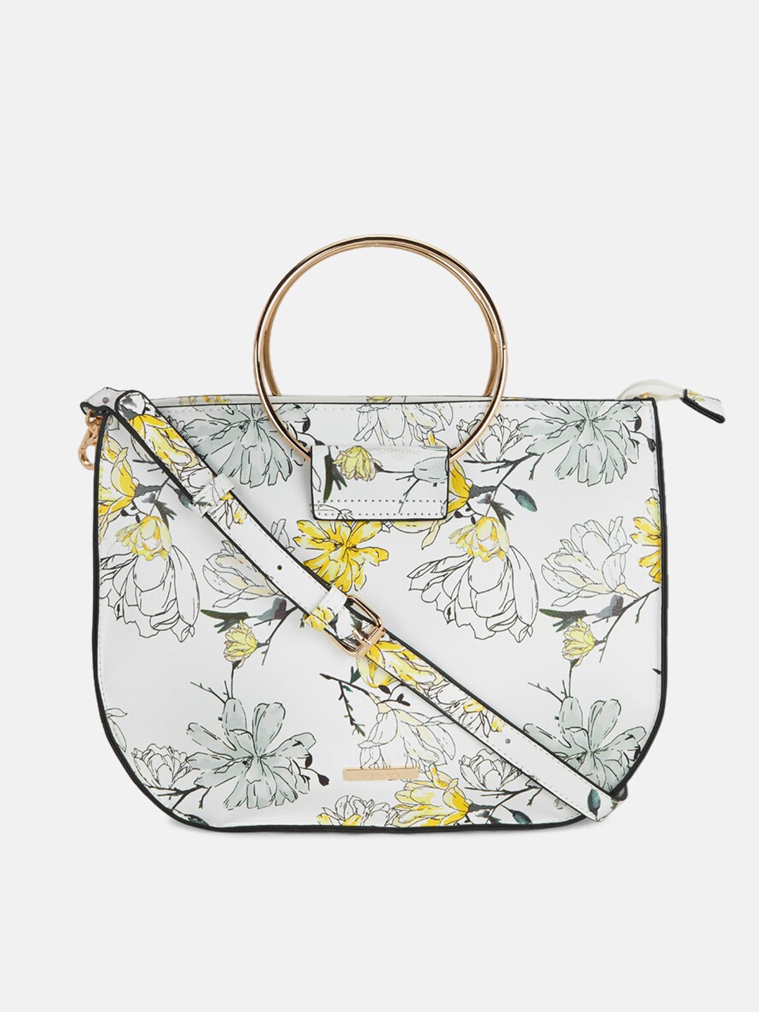

Forever Glam by Pantaloons White Floral PU Structured Handheld Bag with Applique