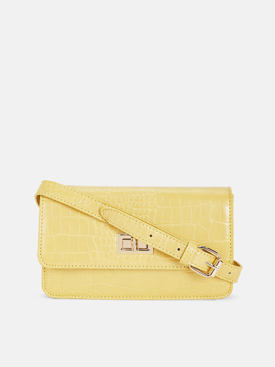 

Forever Glam by Pantaloons Yellow Textured PU Structured Sling Bag with Bow Detail