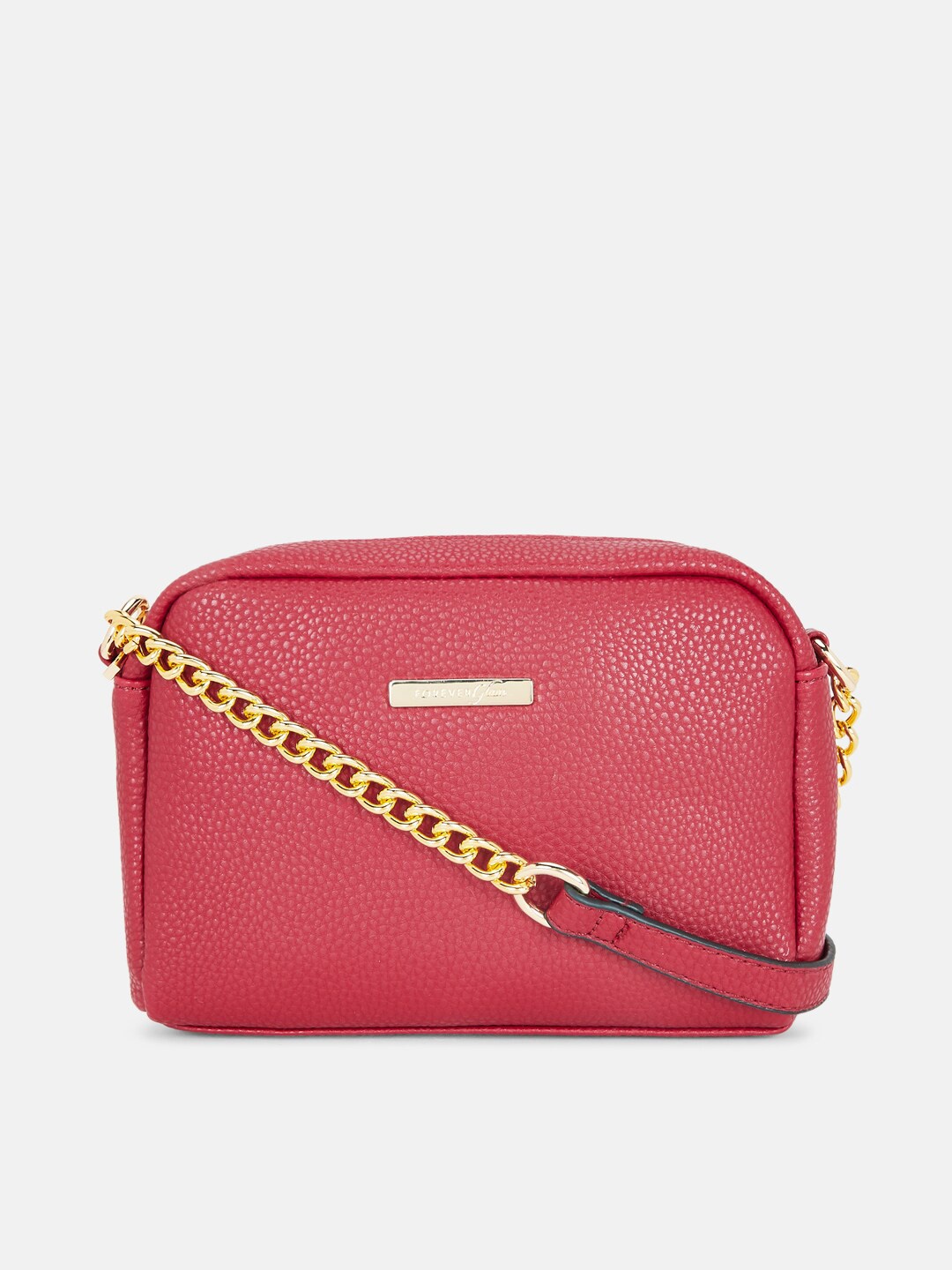 

Forever Glam by Pantaloons Red Textured PU Structured Sling Bag with Applique