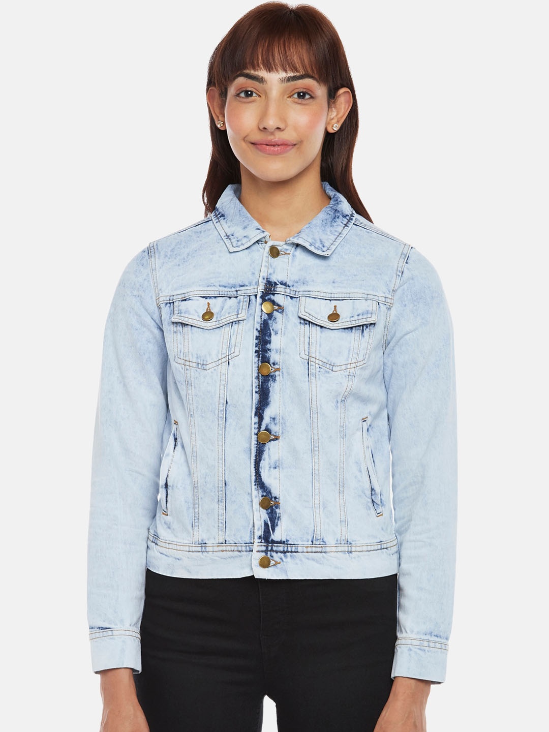 

Honey by Pantaloons Women Blue Washed Denim Cotton Jacket