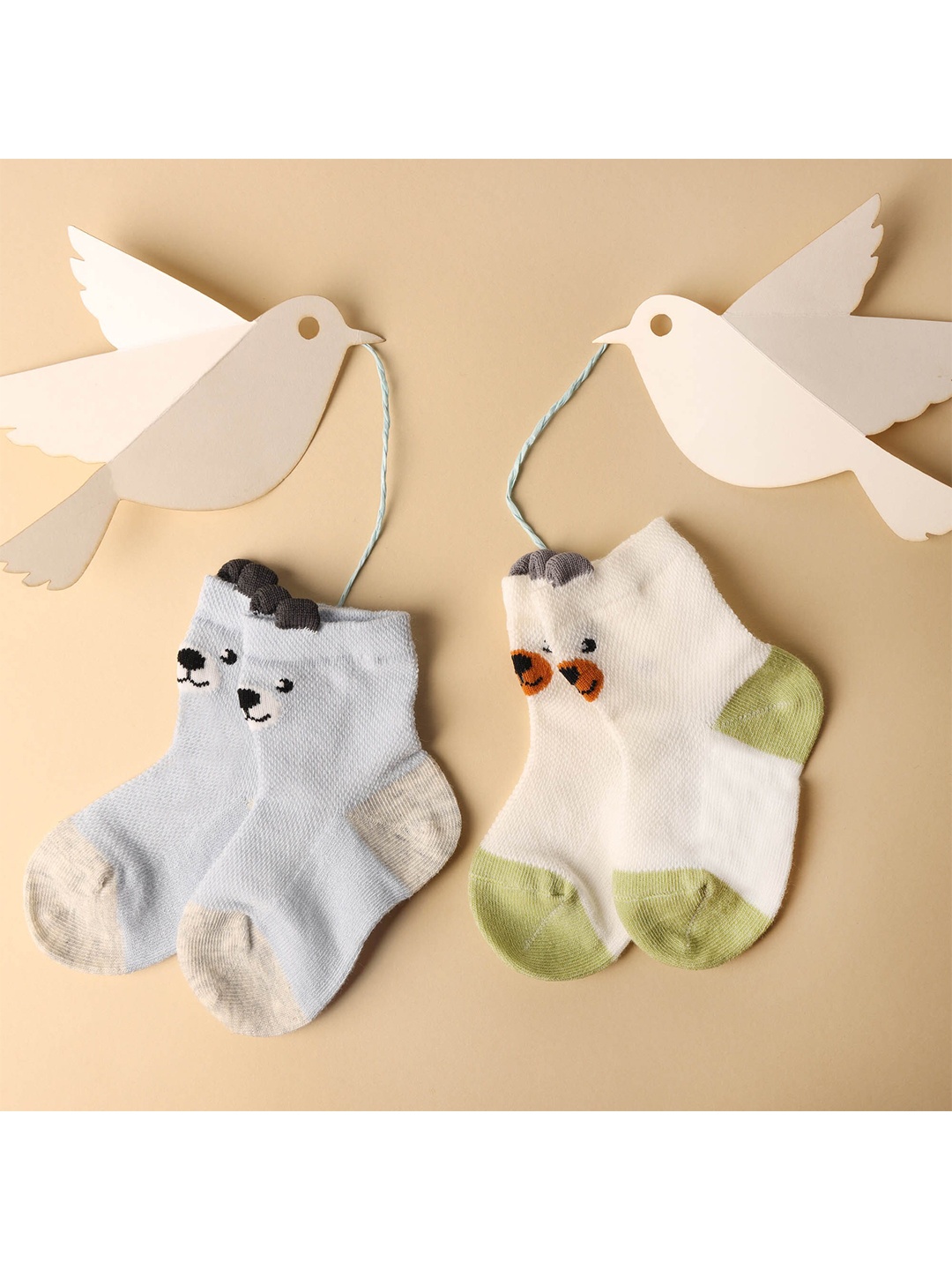 

KICKS & CRAWL Infants Pack of 2 Animal Patterned Ankle Length Socks, Blue
