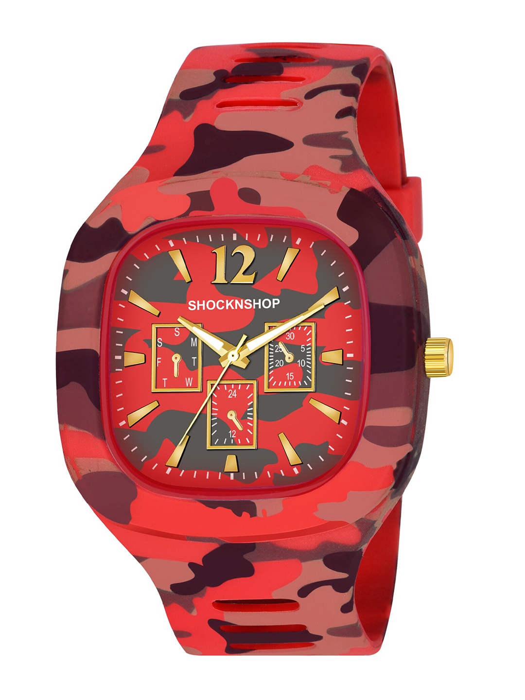 

Shocknshop Unisex Red Printed Dial & Red Straps Analogue Watch