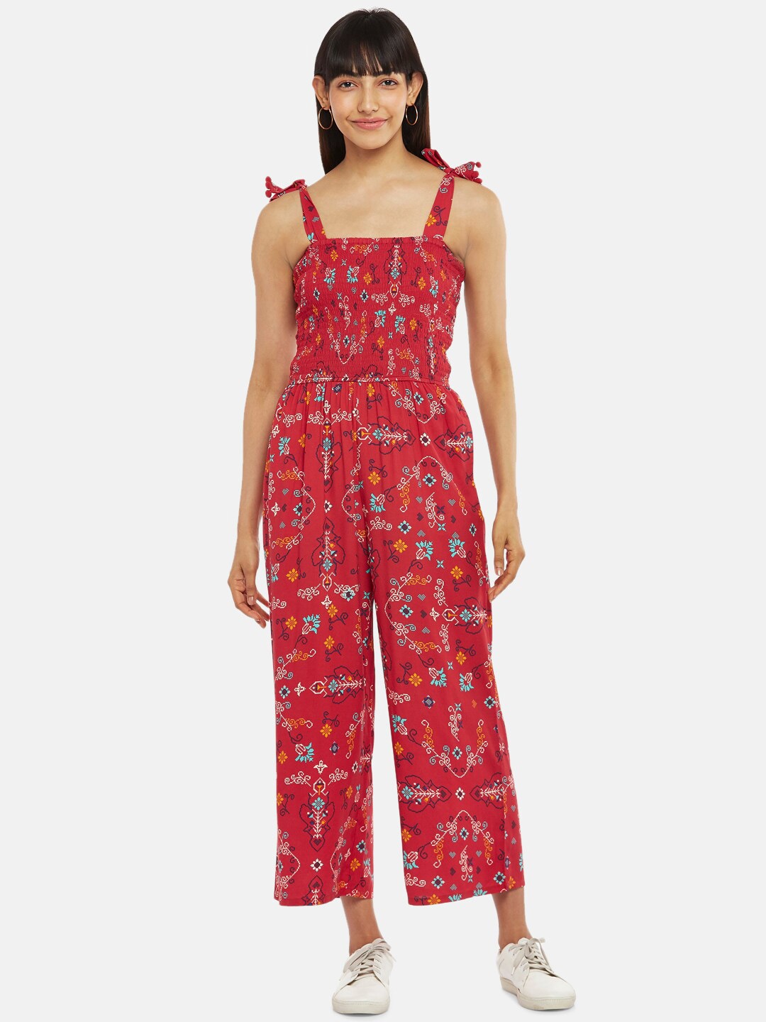 

People Red & Blue Printed Basic Jumpsuit