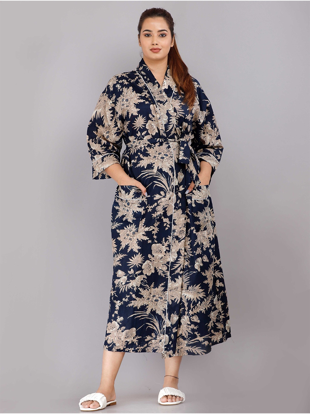 

SHOOLIN Floral Printed Maxi Nightdress, Navy blue