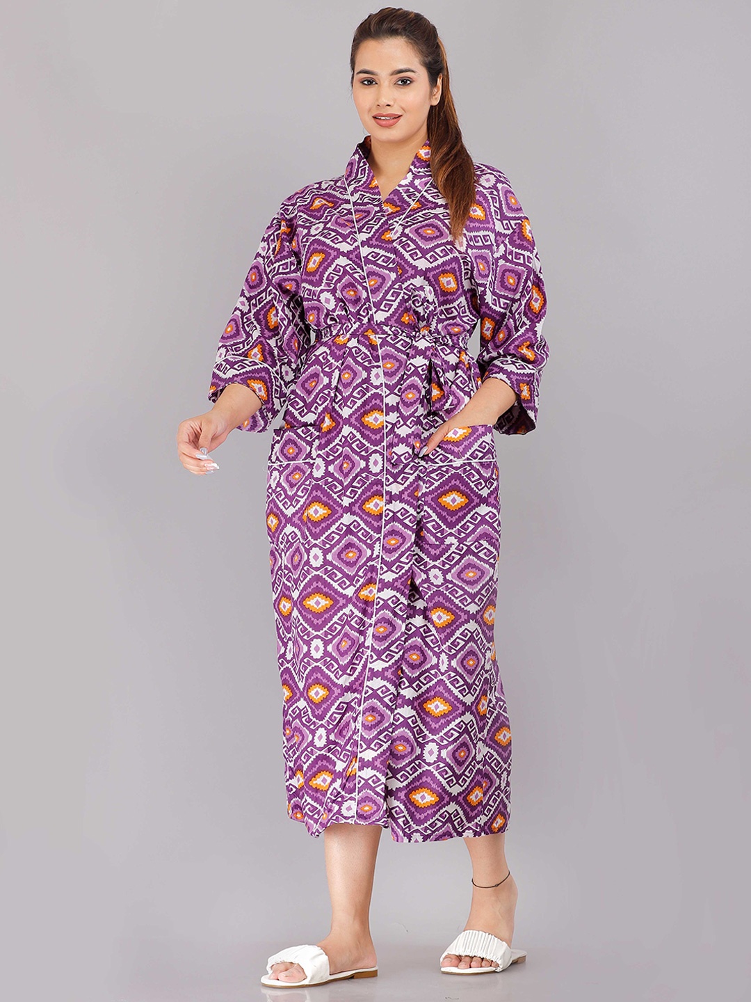 

SHOOLIN Purple Printed Kimono Nightdress
