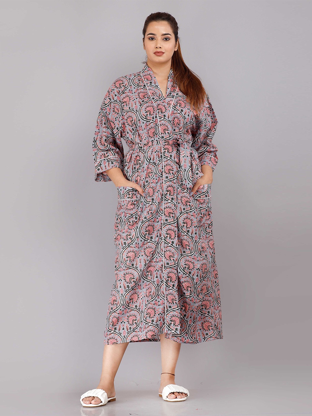 

SHOOLIN Blue Printed Maxi Kimono Nightdress