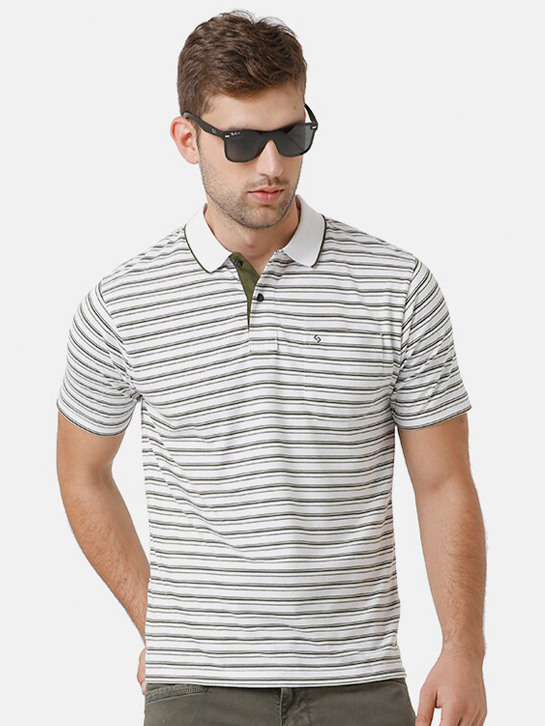 

Classic Polo Men White & Grey Striped Polo Collar T-shirt