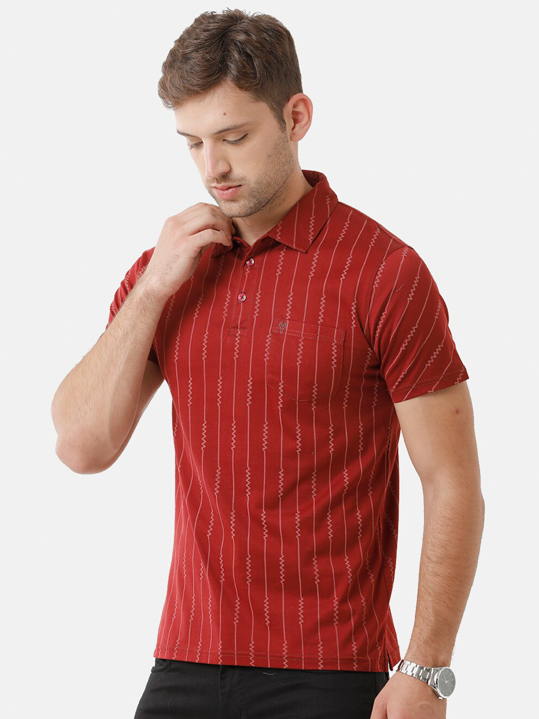 

Classic Polo Men Red Polo Collar Slim Fit T-shirt
