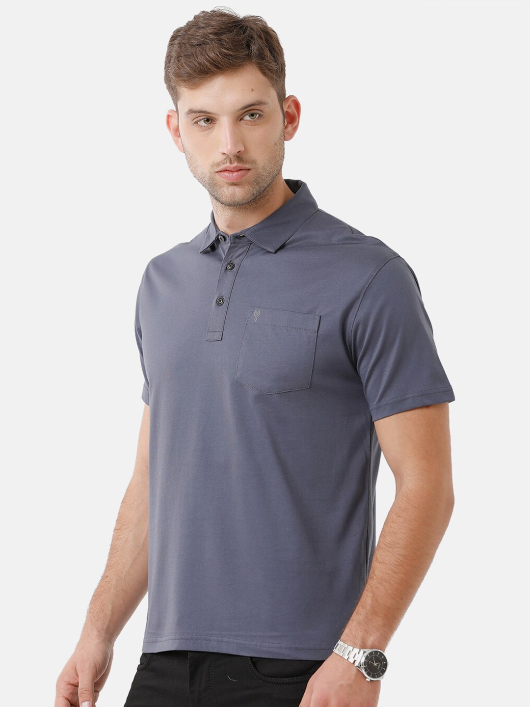 

Classic Polo Men Grey Polo Collar T-shirt