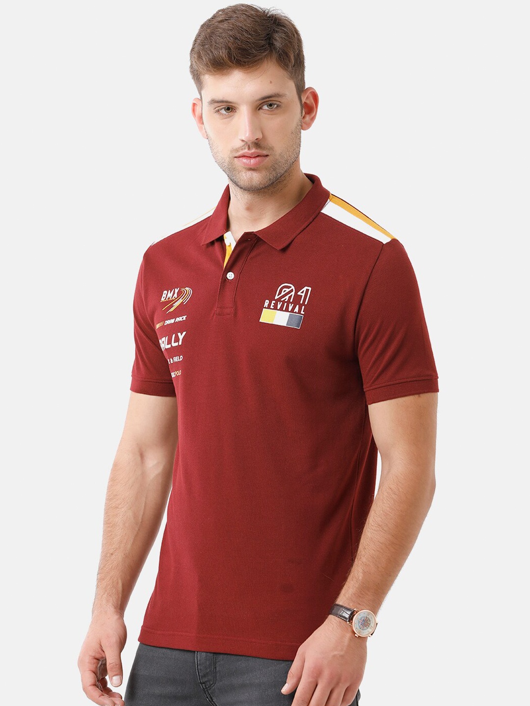 

Classic Polo Men Red Polo Collar Slim Fit T-shirt