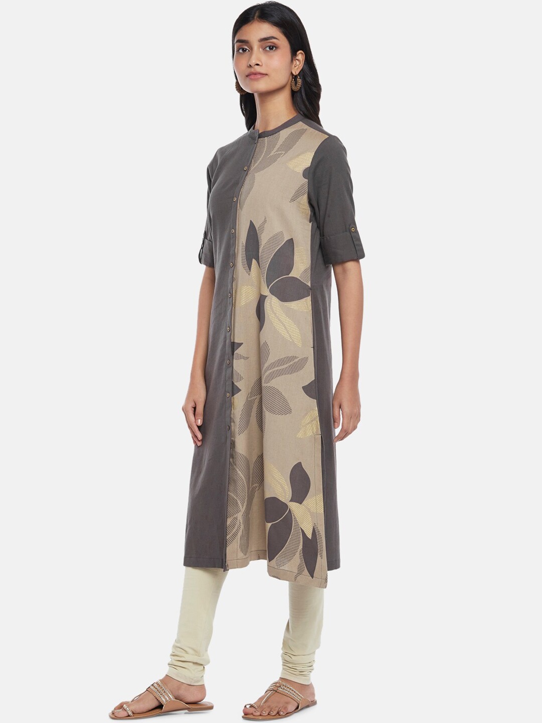 

RANGMANCH BY PANTALOONS Women Beige & Grey Floral Kurta