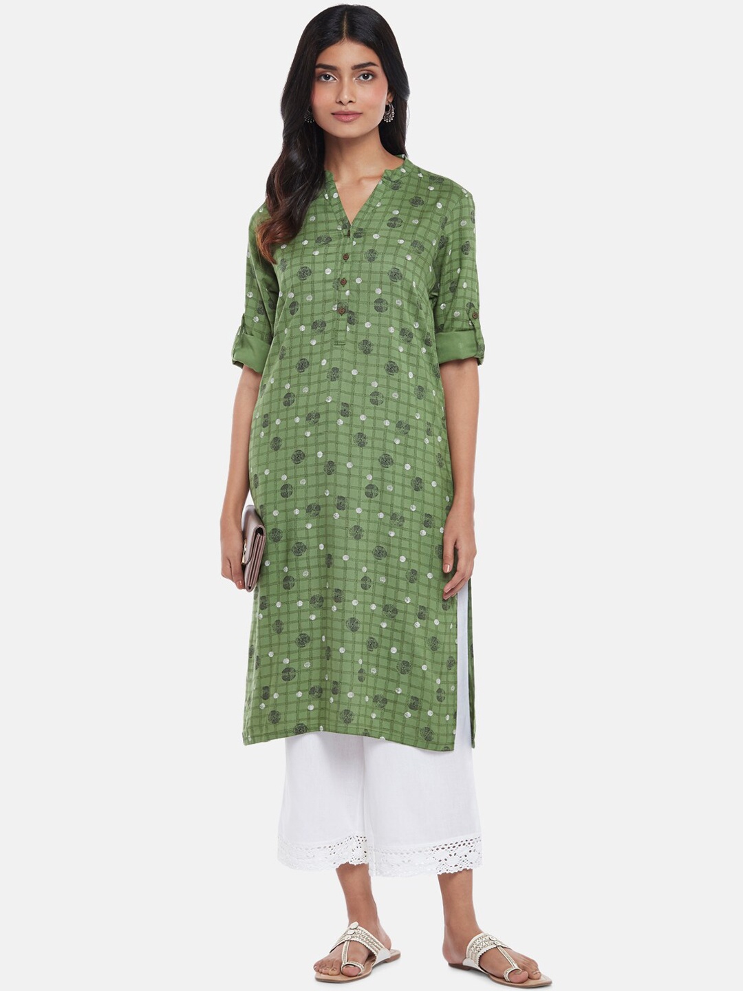 

RANGMANCH BY PANTALOONS Women Green Geometric Printed Kurta