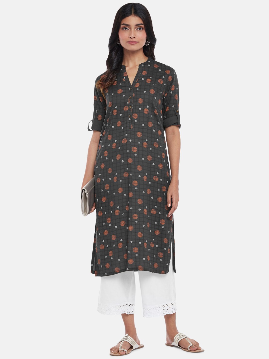 

RANGMANCH BY PANTALOONS Women Grey Geometric Printed Kurta