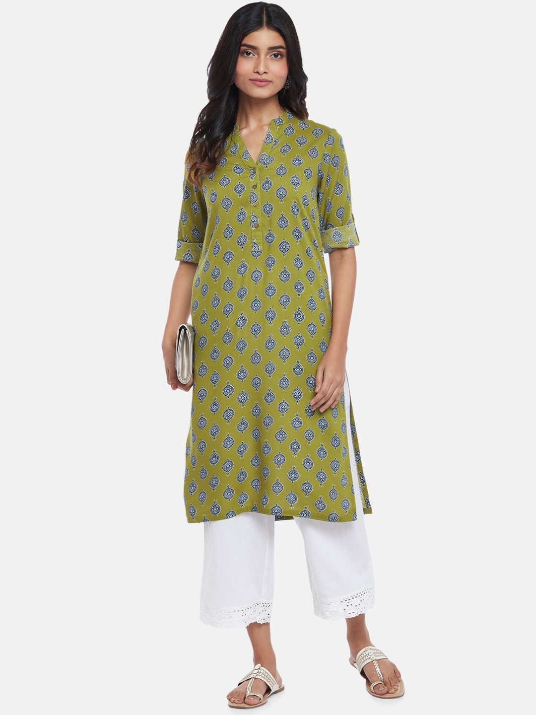 

RANGMANCH BY PANTALOONS Women Lime Green Floral Printed Kurta
