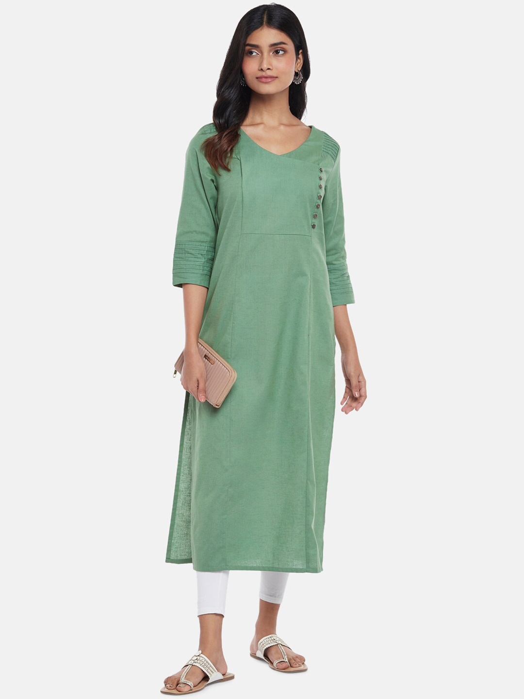

RANGMANCH BY PANTALOONS Women Green Angrakha Kurta