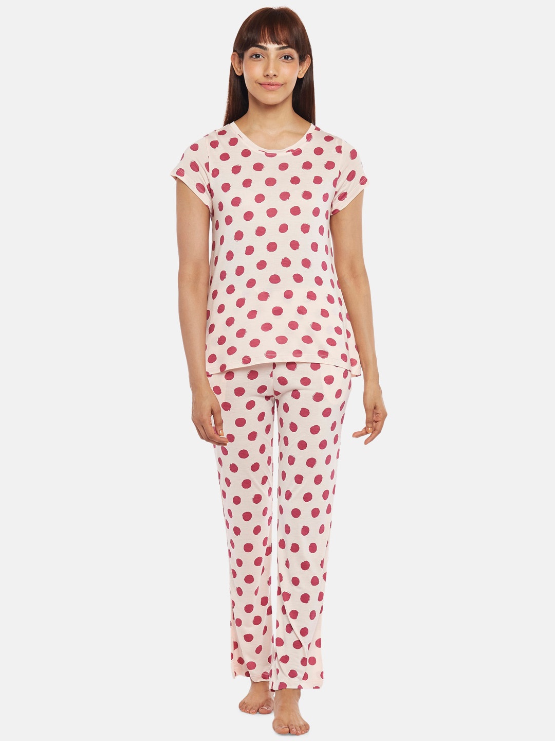

Dreamz by Pantaloons Women Pink & White Printed Night suit