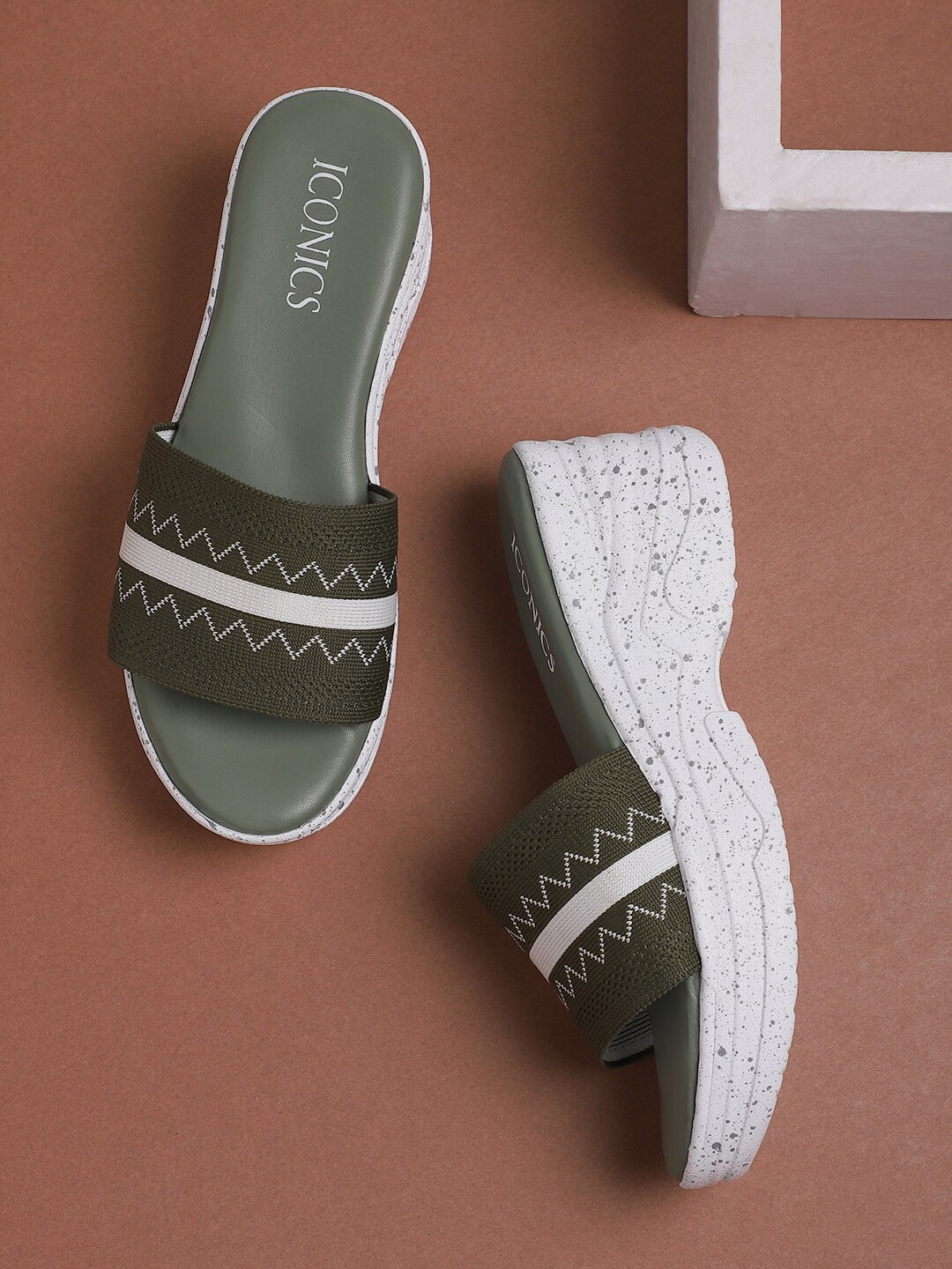 

ICONICS Olive Green Flatform Sandals