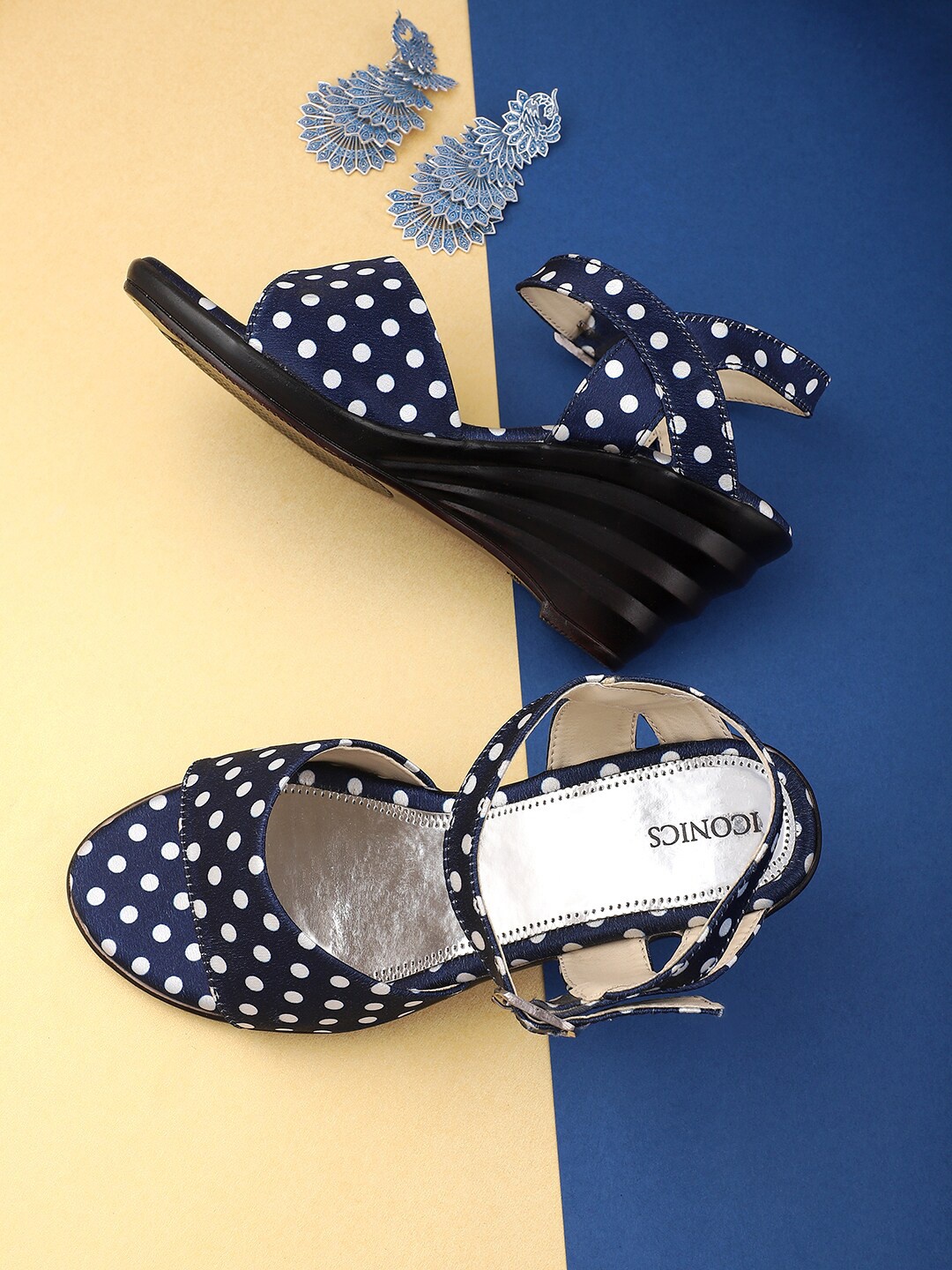 

ICONICS Navy Blue Printed Wedge Heels