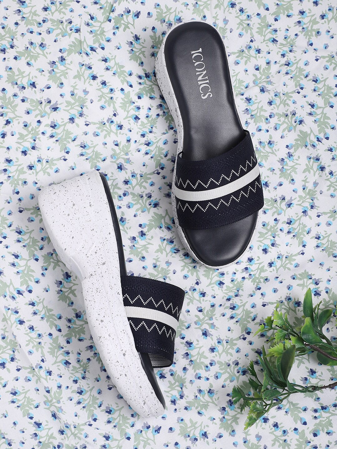 

ICONICS Navy Blue & White Embellished Platform Heels