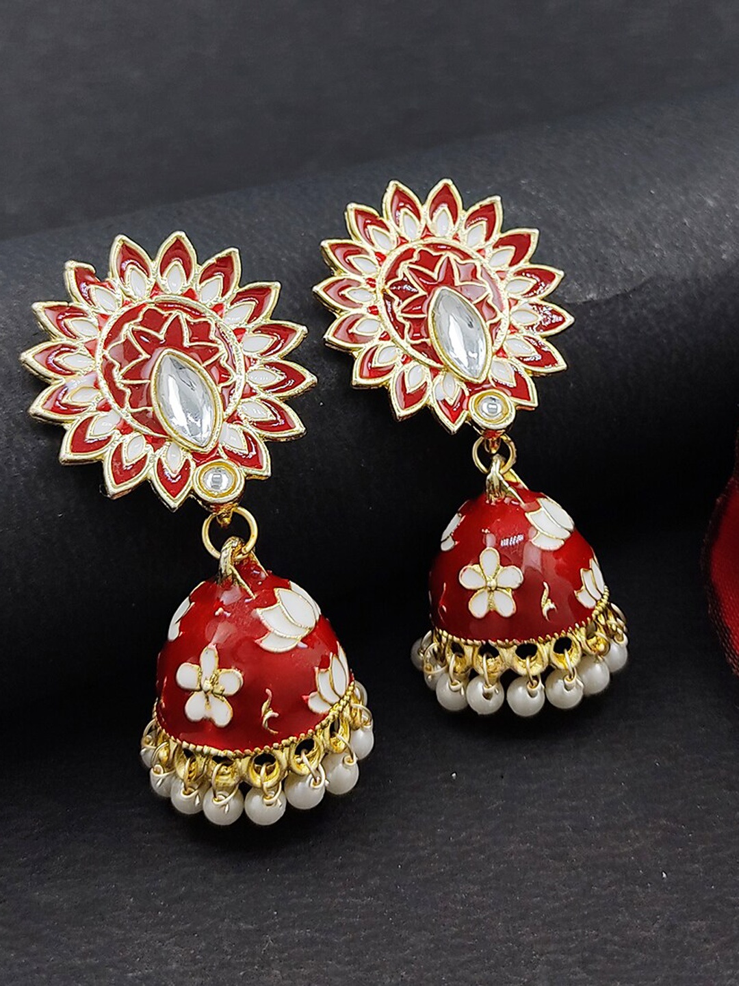 

Saizen Red & White Floral Jhumkas Earrings