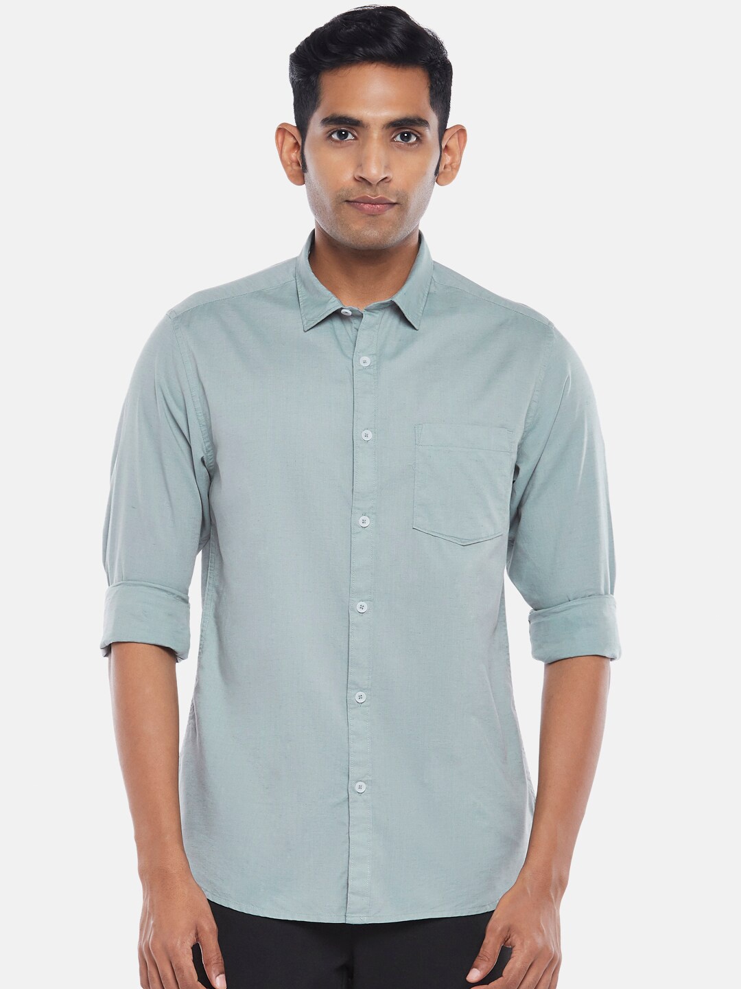 

BYFORD by Pantaloons Men Sea Green Slim Fit Casual Shirt