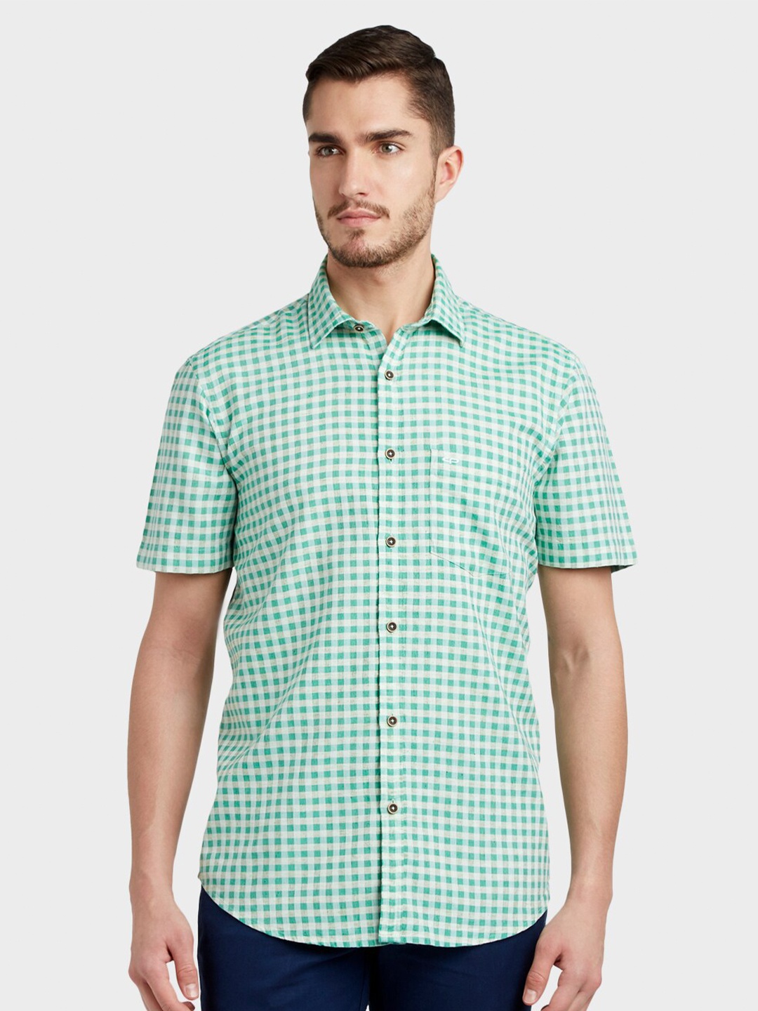 

ColorPlus Men Green Tailored Fit Checked Casual Shirt