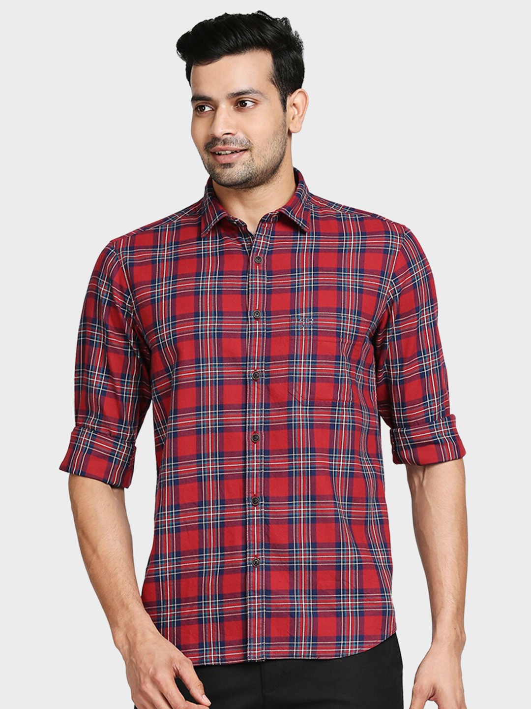 

ColorPlus Men Red Tailored Fit Checked Cotton Casual Shirt