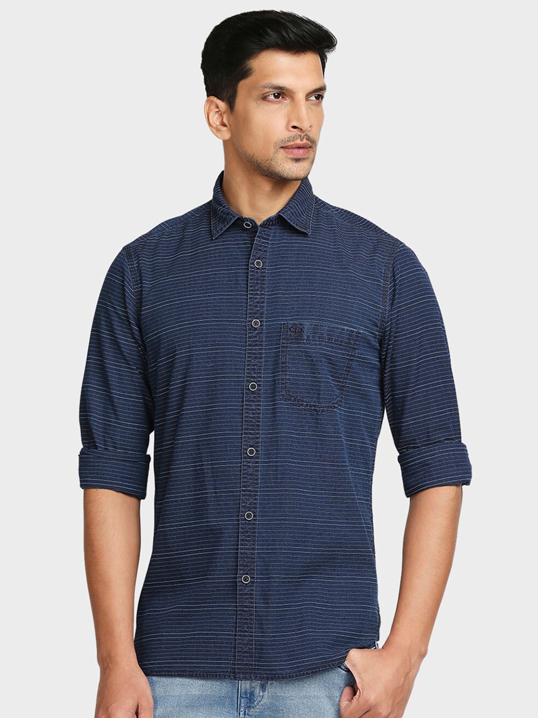 

ColorPlus Men Blue Tailored Fit Printed Cotton Casual Shirt