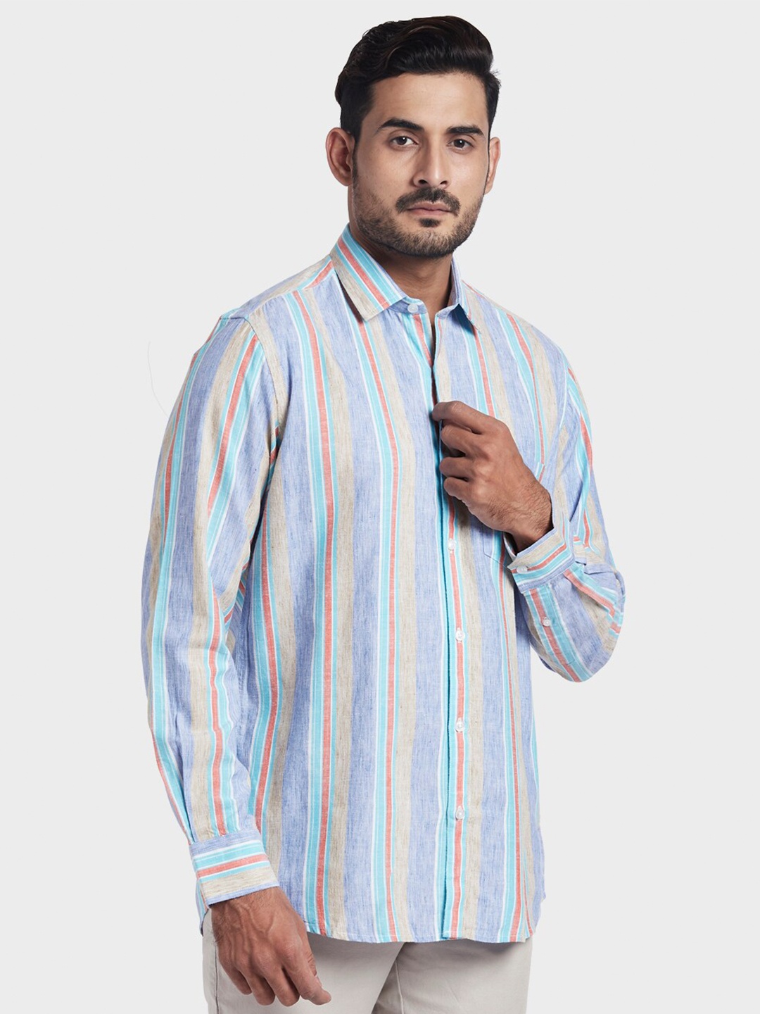 

ColorPlus Men Blue Tailored Fit Striped Casual Shirt