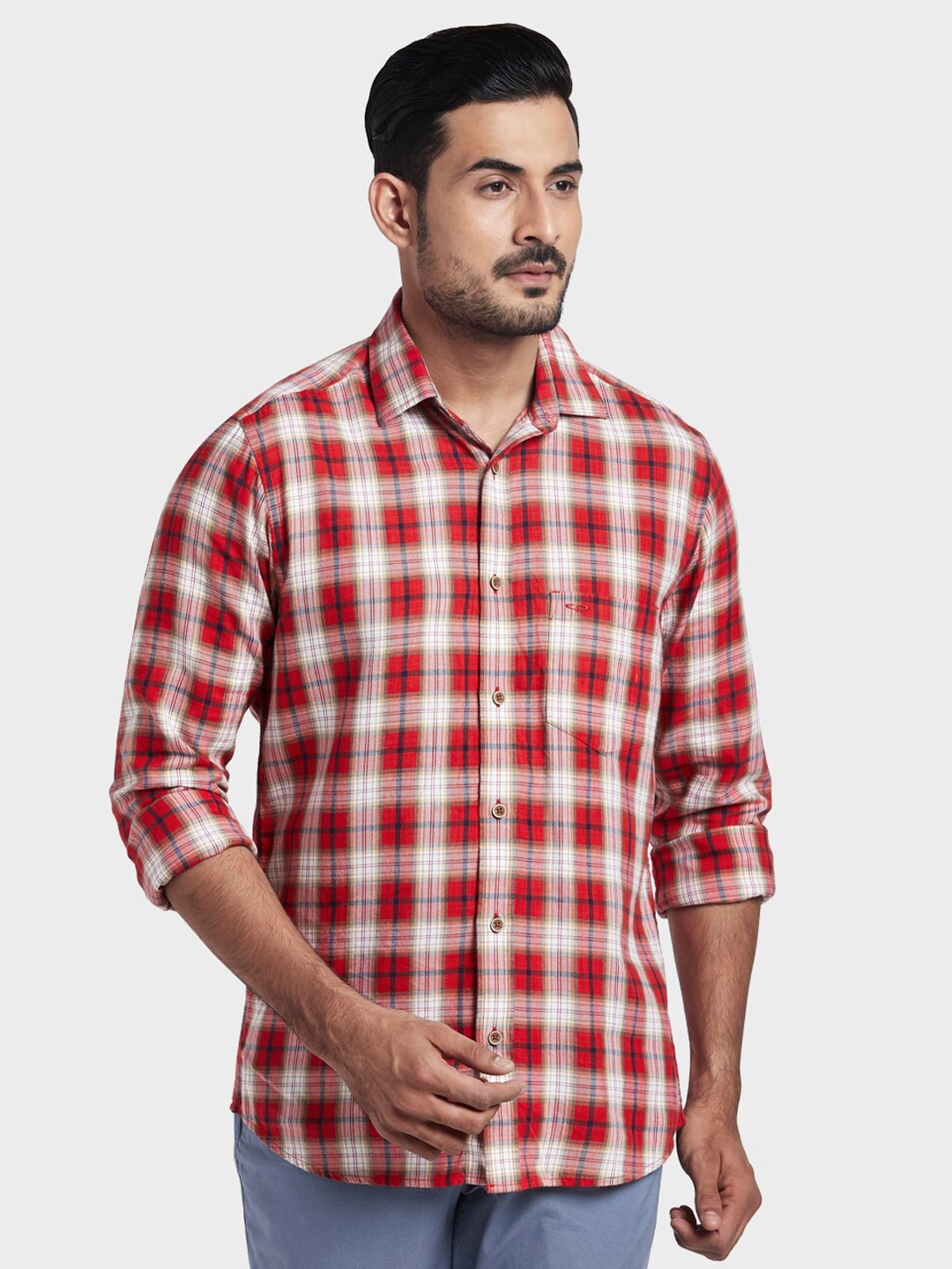 

ColorPlus Men Red Tailored Fit Checked Casual Shirt