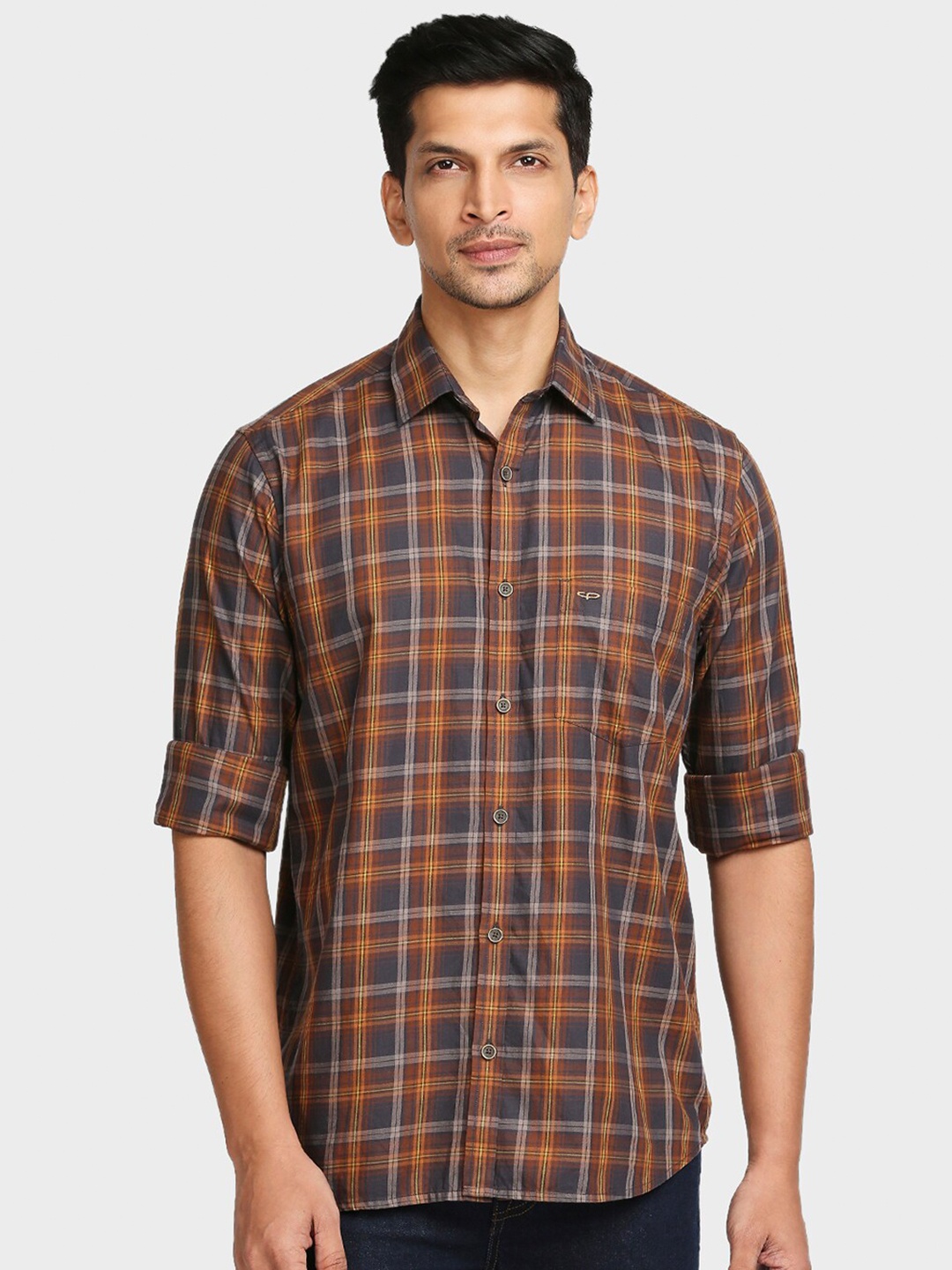 

ColorPlus Men Brown Tailored Fit Checked Casual Shirt