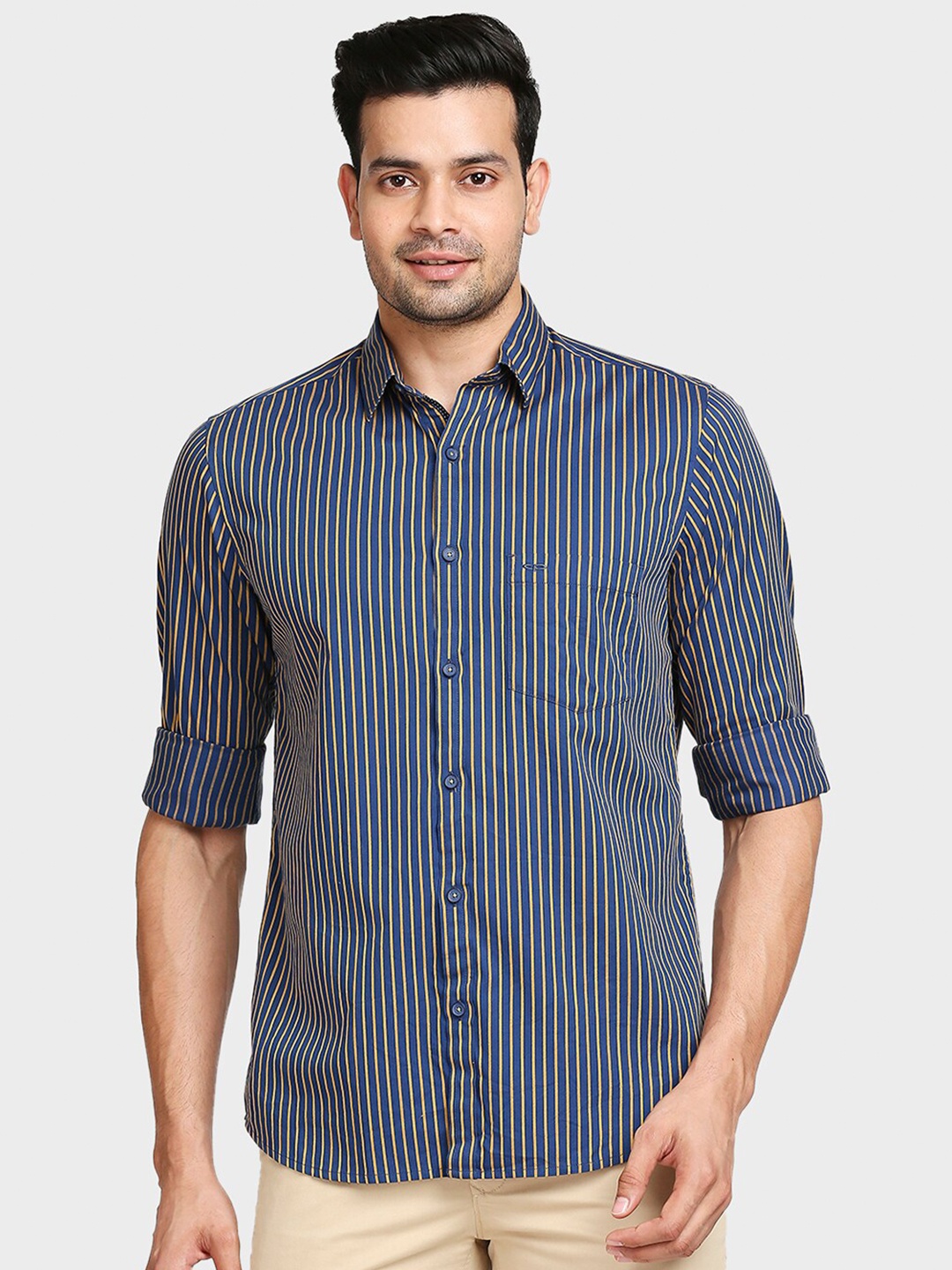 

ColorPlus Men Yellow Tailored Fit Striped Casual Shirt