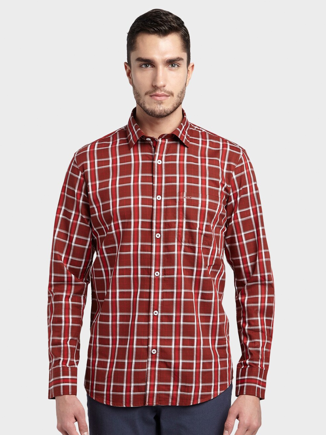 

ColorPlus Men Red Tailored Fit Checked Casual Shirt