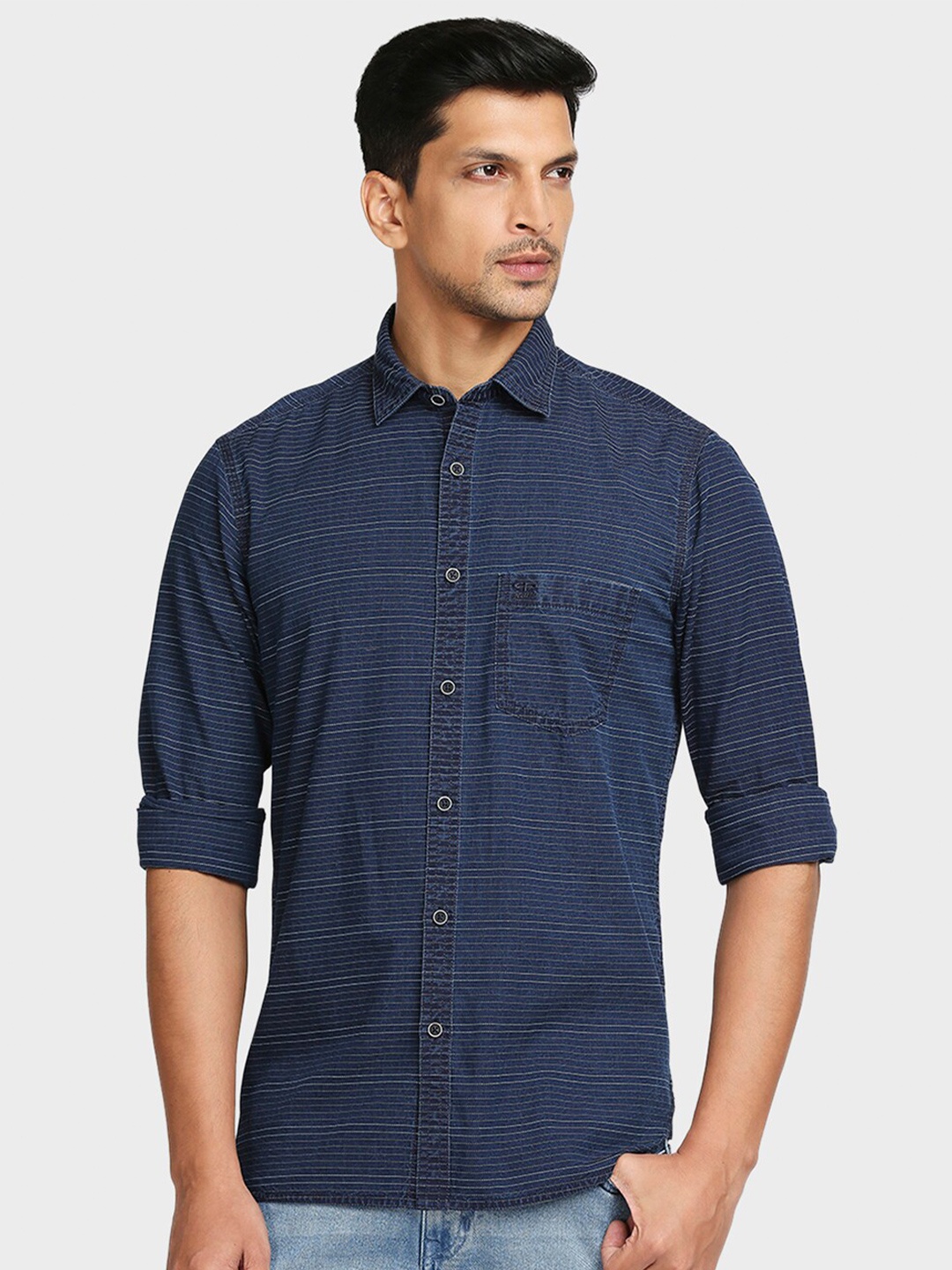 

ColorPlus Men Blue Tailored Fit Printed Casual Shirt