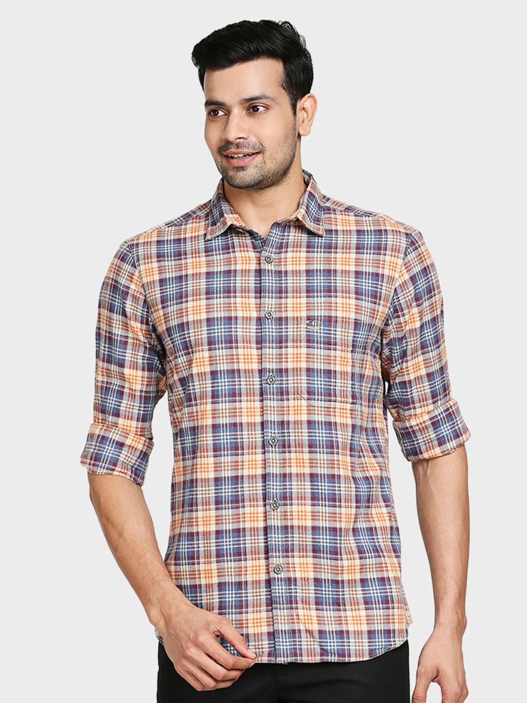

ColorPlus Men Orange Tailored Fit Tartan Checks Checked Casual Shirt