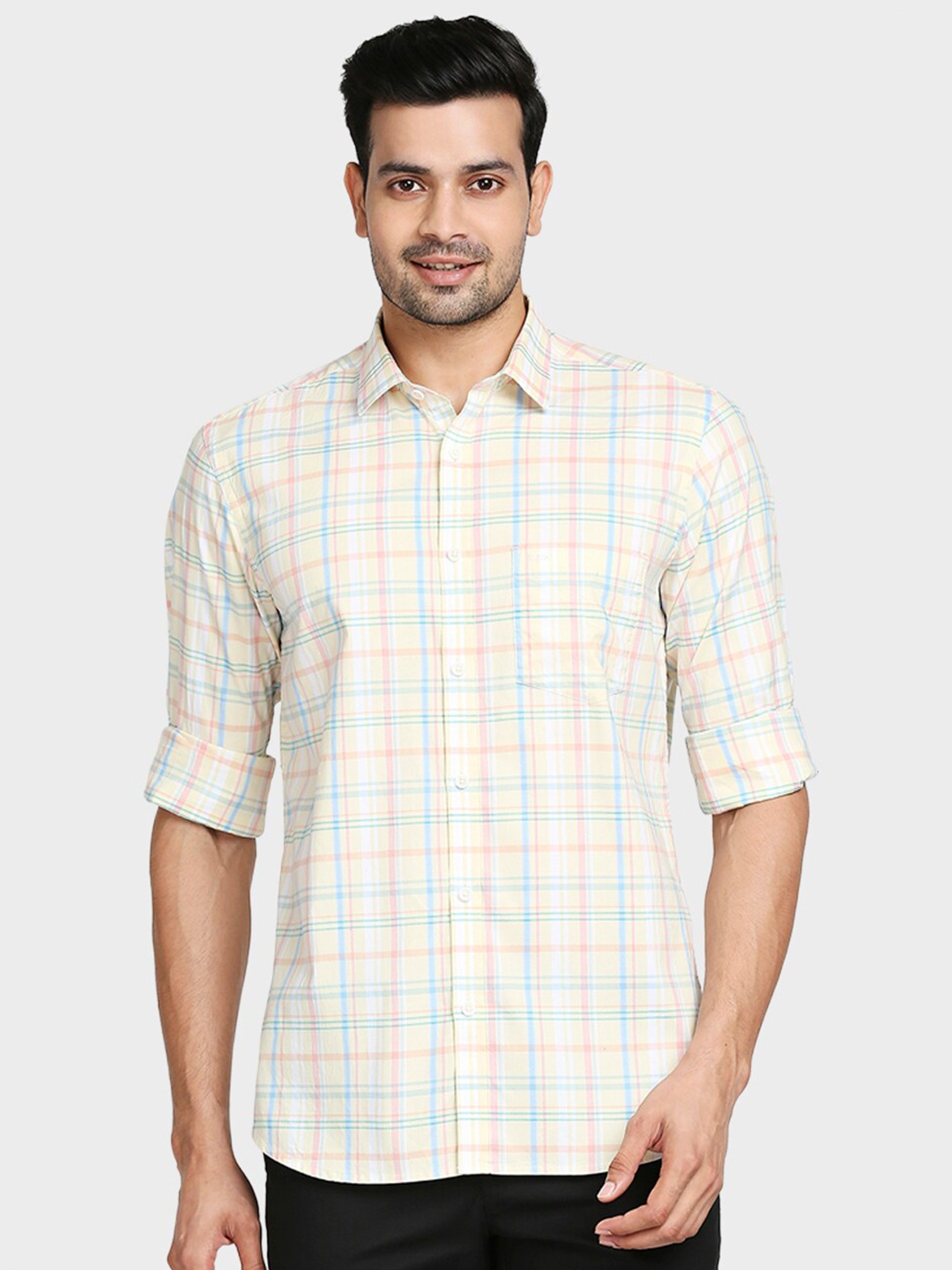 

ColorPlus Men Yellow Tailored Fit Tartan Checked Casual Shirt