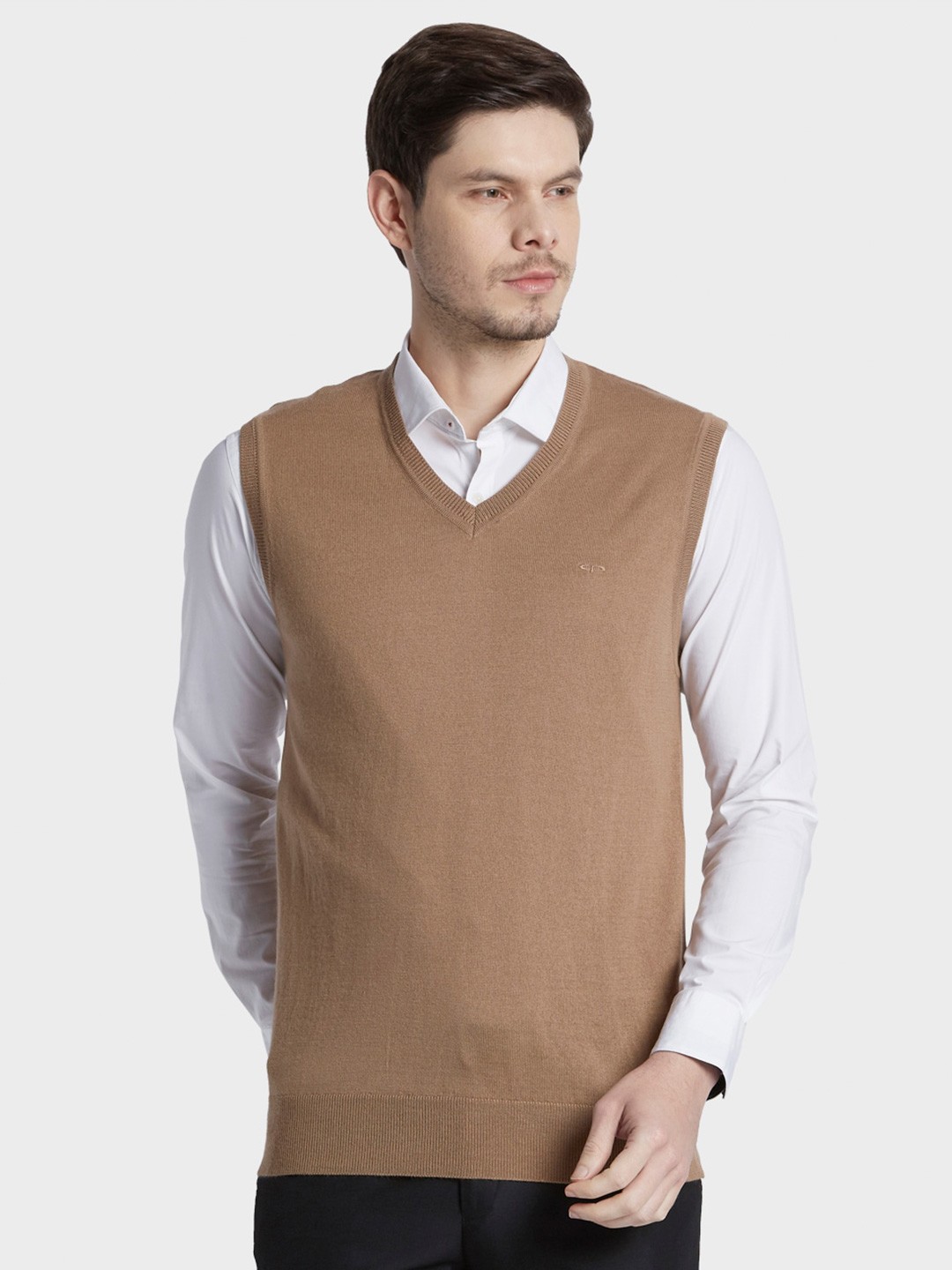 

ColorPlus Men Beige V-Neck Sweater Vest
