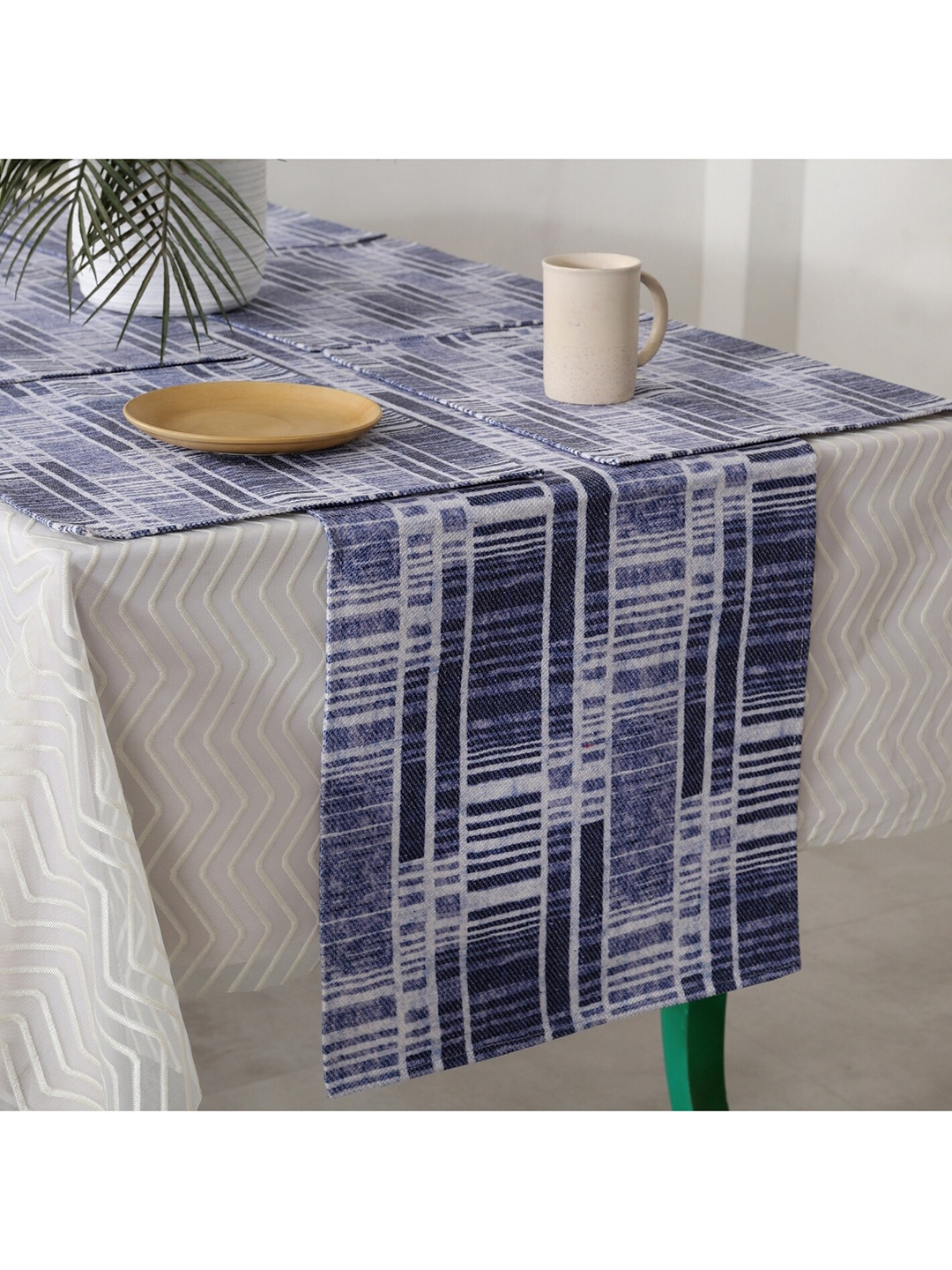 

HANDICRAFT PALACE Set Of 7 Blue Striped Cotton Table Runners