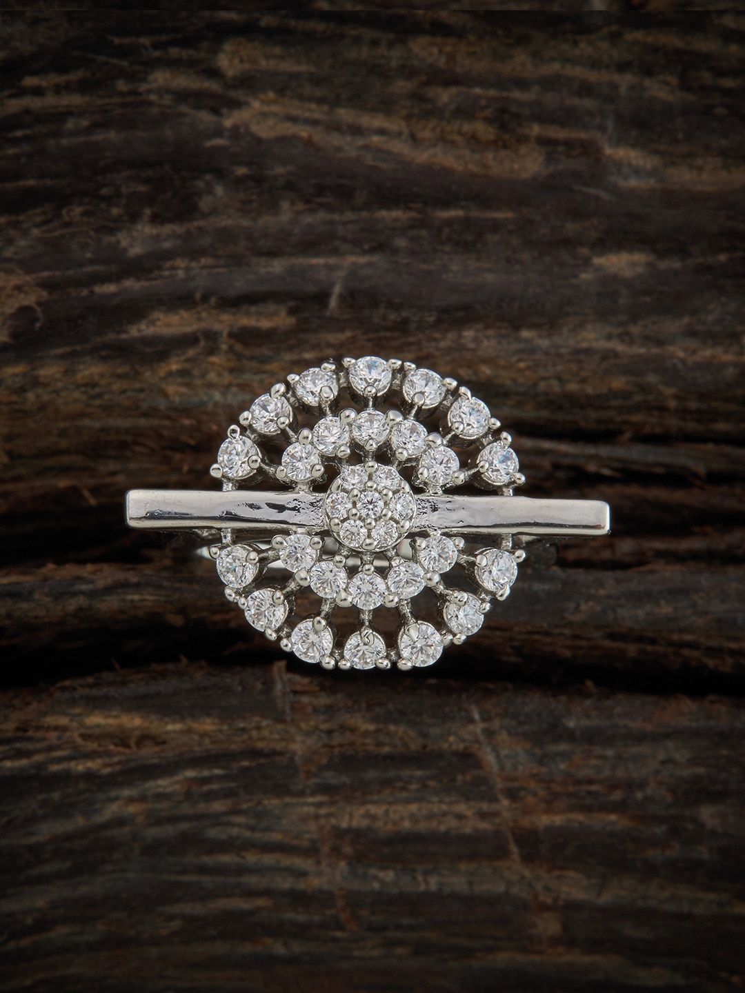 

Kushal's Fashion Jewellery White Rhodium-Plated CZ Studded Adjustable Finger Ring