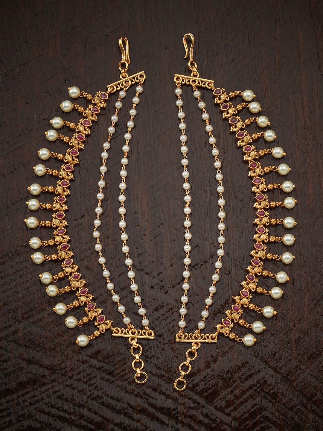

Kushal's Fashion Jewellery Gold-toned Red & White Stone & Beads Matil