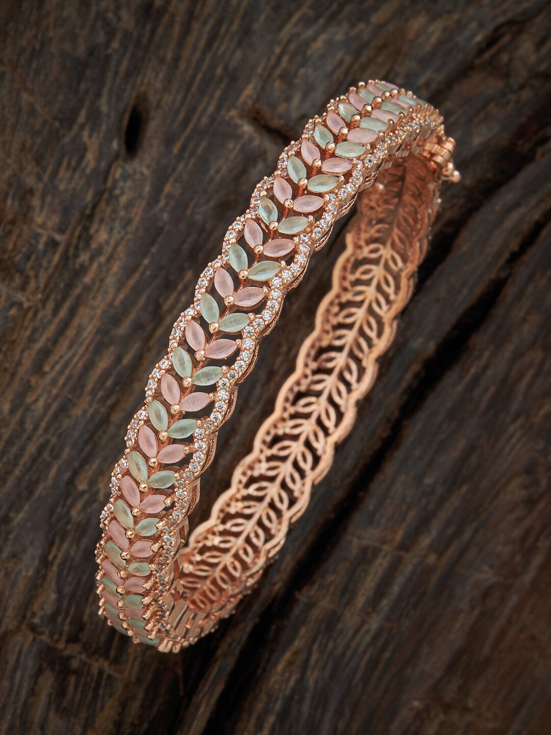 

Kushal's Fashion Jewellery Rose Gold-Plated Pink Stone-Studded Bangle