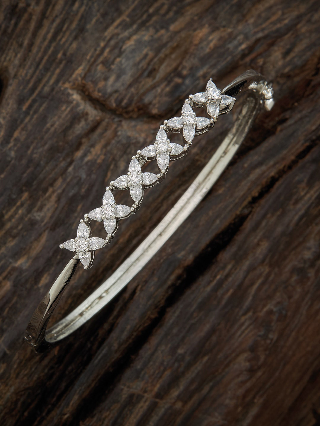 

Kushal's Fashion Jewellery Women Silver-Toned & White Rhodium-Plated Bangle-Style Bracelet
