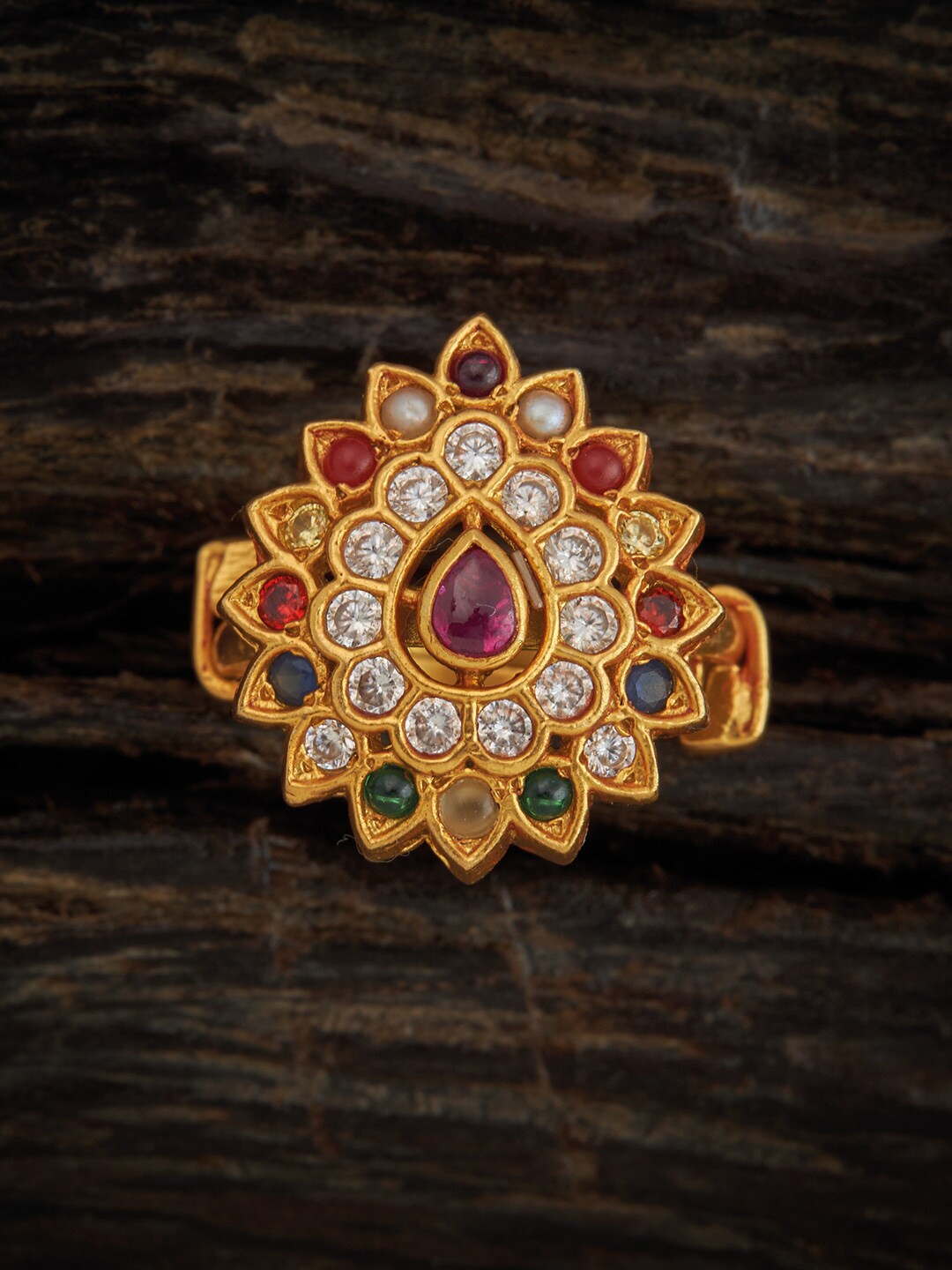 

Kushal's Fashion Jewellery 92.5 Silver Gold-Toned White Stone-Studded-Finger Ring