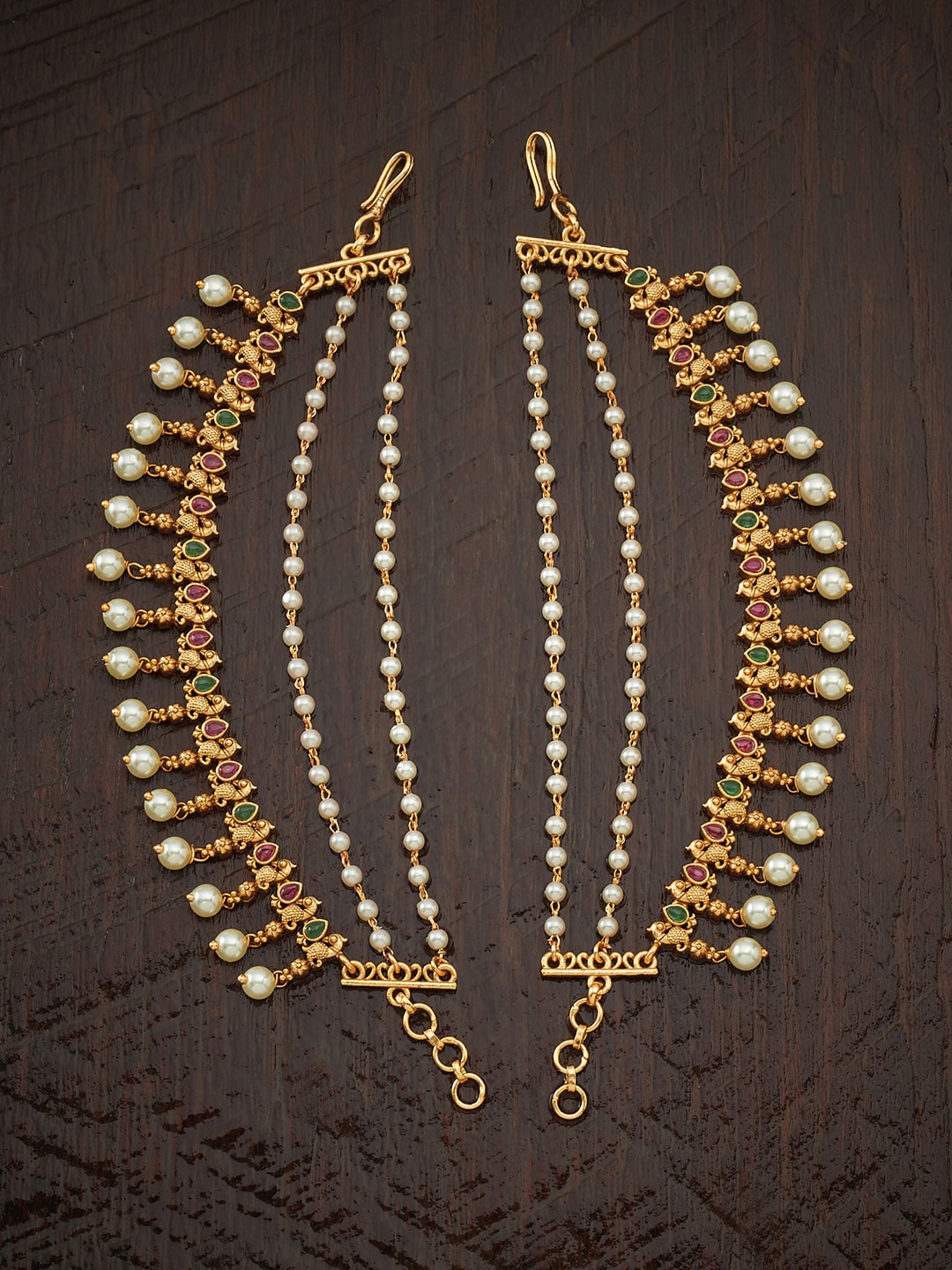 

Kushal's Fashion Jewellery Set Of 2 Women Gold- Tone & Red Embellished Bridal Matil