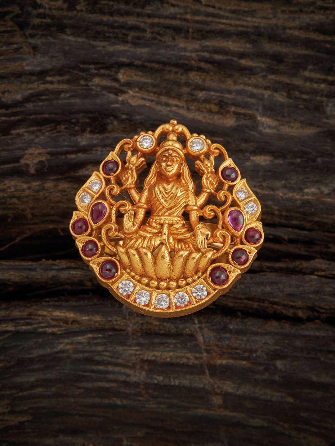 

Kushal's Fashion Jewellery 92.5 Silver Gold-Toned Stone Studded Adjustable Finger Ring