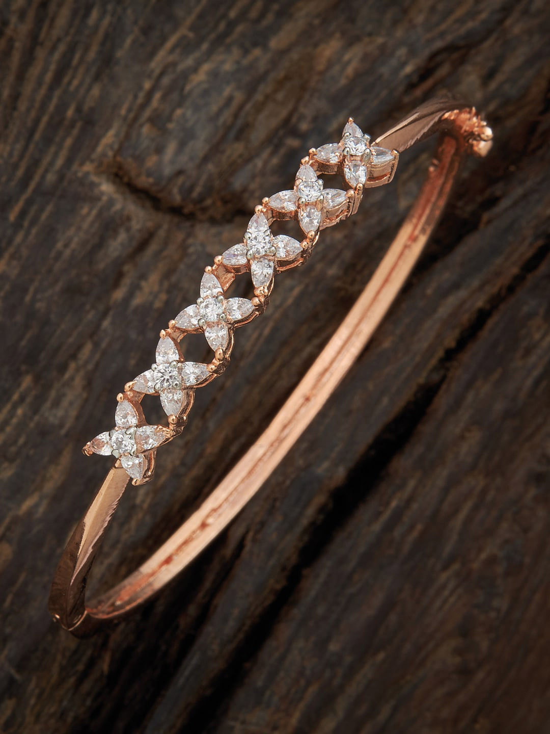 

Kushal's Fashion Jewellery Women Rose Gold Toned & White Rhodium-Plated Kada Bracelet